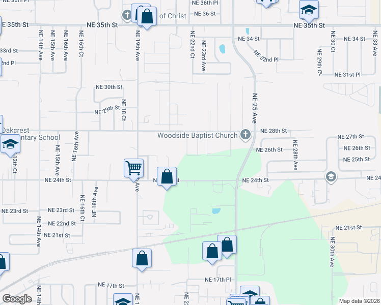 map of restaurants, bars, coffee shops, grocery stores, and more near 2611 Northeast 22nd Avenue in Ocala