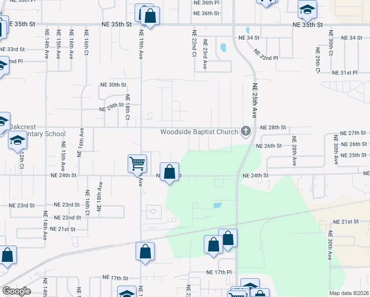 map of restaurants, bars, coffee shops, grocery stores, and more near 2611 Northeast 22nd Avenue in Ocala