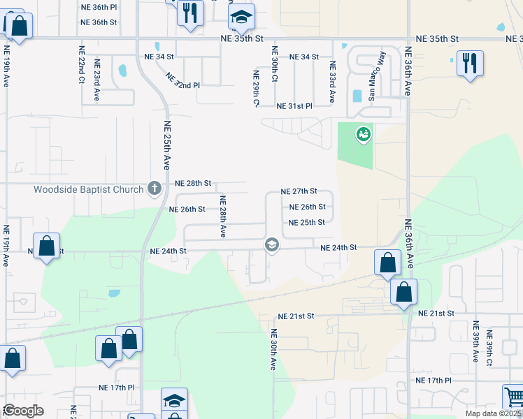 map of restaurants, bars, coffee shops, grocery stores, and more near 2518 Northeast 29th Terrace in Ocala