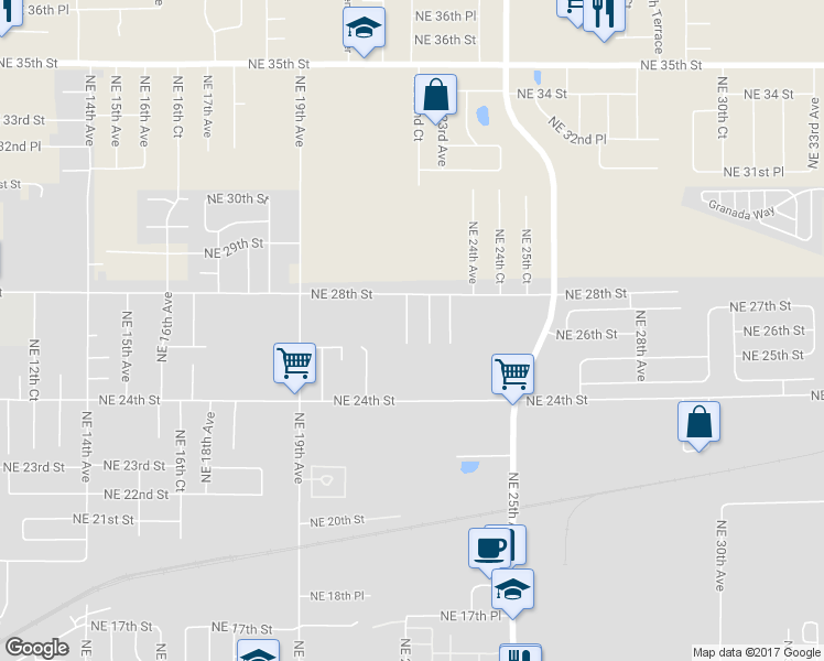 map of restaurants, bars, coffee shops, grocery stores, and more near 2611 Northeast 22nd Avenue in Ocala