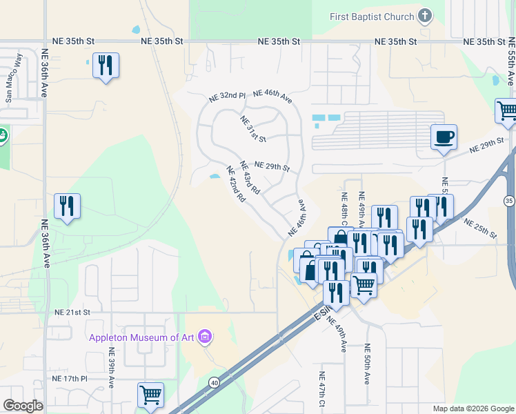 map of restaurants, bars, coffee shops, grocery stores, and more near 2685 Northeast 42nd Road in Ocala