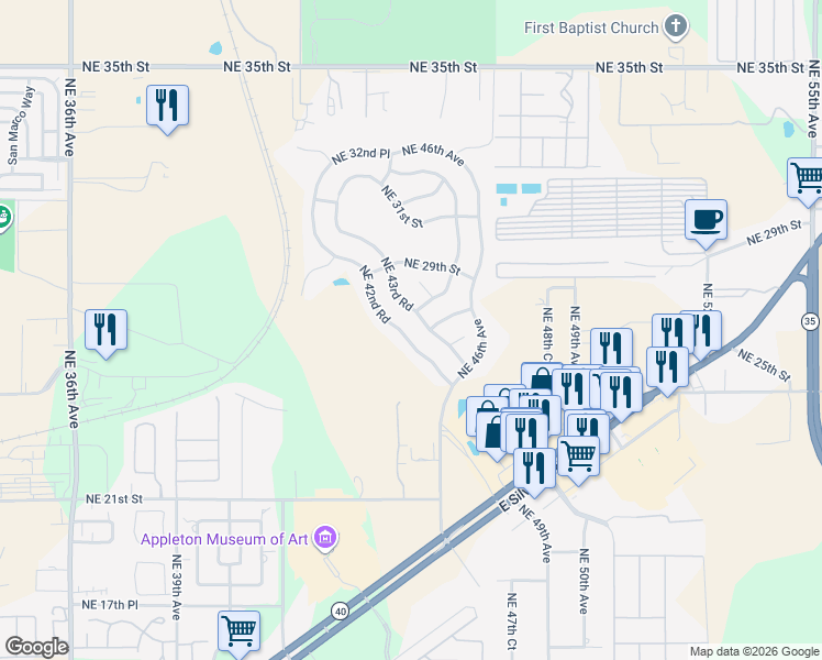 map of restaurants, bars, coffee shops, grocery stores, and more near 2685 Northeast 42nd Road in Ocala