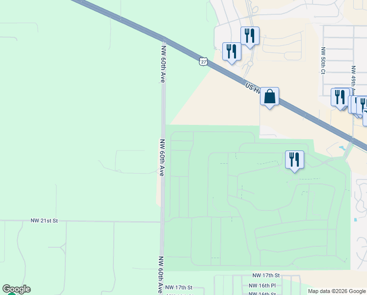 map of restaurants, bars, coffee shops, grocery stores, and more near 5899 Northwest 26th Street in Ocala