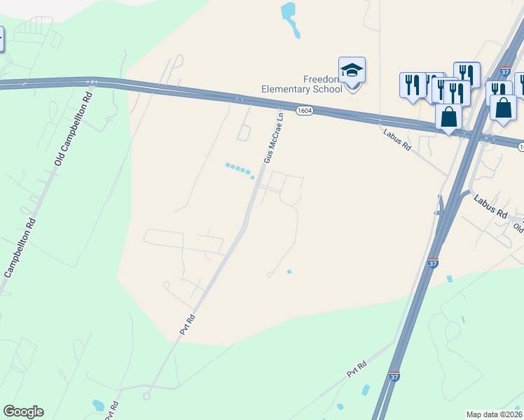 map of restaurants, bars, coffee shops, grocery stores, and more near 3736 Charles W Anderson Loop in San Antonio