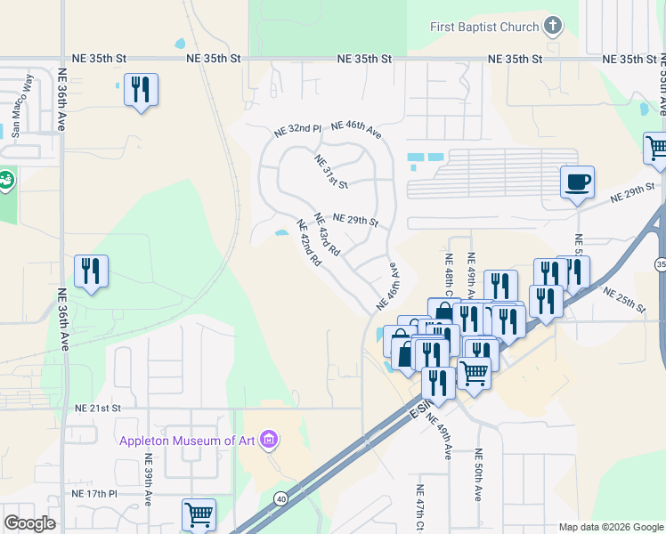 map of restaurants, bars, coffee shops, grocery stores, and more near 2685 Northeast 42nd Road in Ocala
