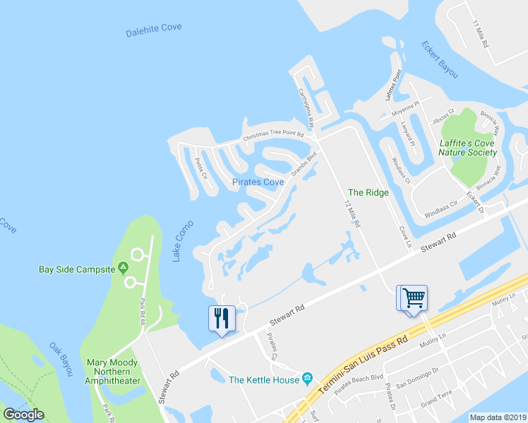 map of restaurants, bars, coffee shops, grocery stores, and more near 14024 Grambo Boulevard in Galveston