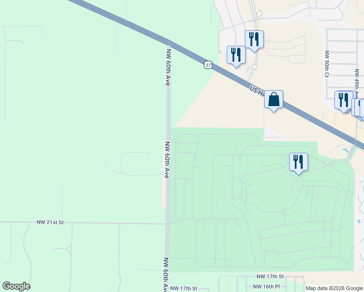 map of restaurants, bars, coffee shops, grocery stores, and more near 5899 Northwest 26th Street in Ocala