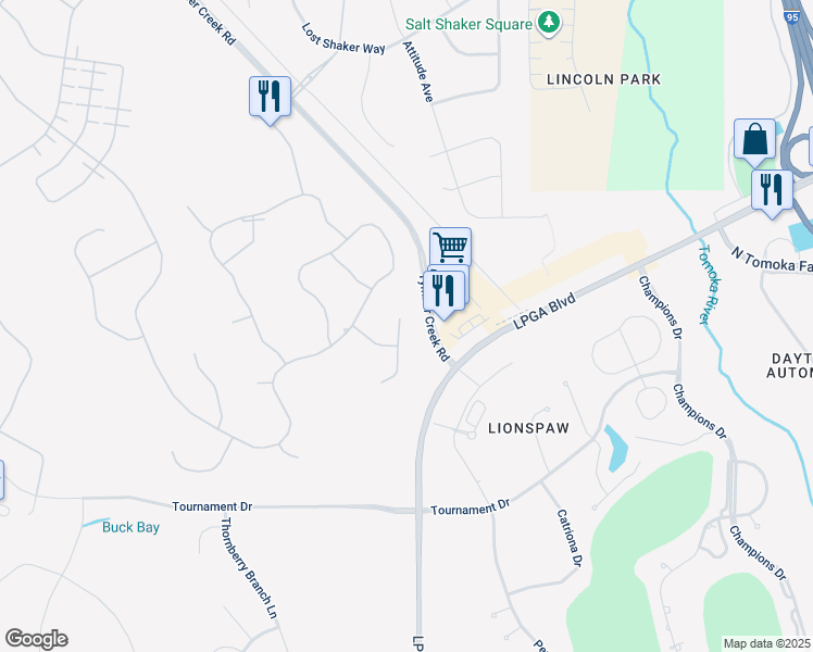 map of restaurants, bars, coffee shops, grocery stores, and more near 328 Tiki Ter in Daytona Beach