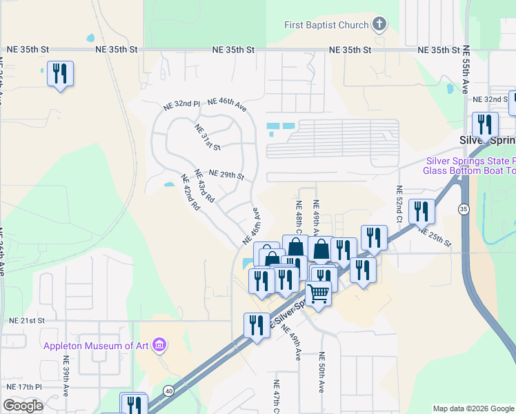 map of restaurants, bars, coffee shops, grocery stores, and more near 2662 Northeast 46th Avenue in Ocala