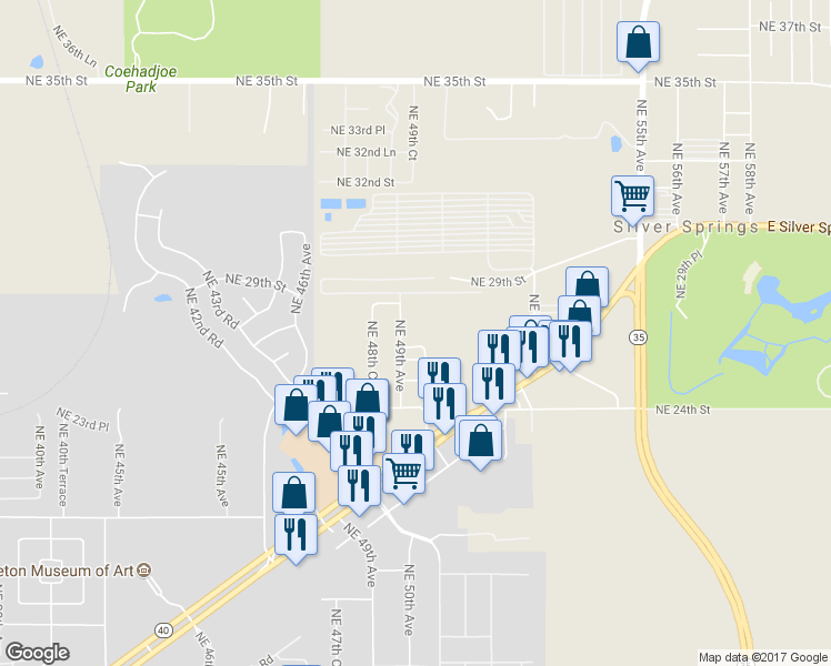 map of restaurants, bars, coffee shops, grocery stores, and more near 4949 Northeast 26th Place in Ocala