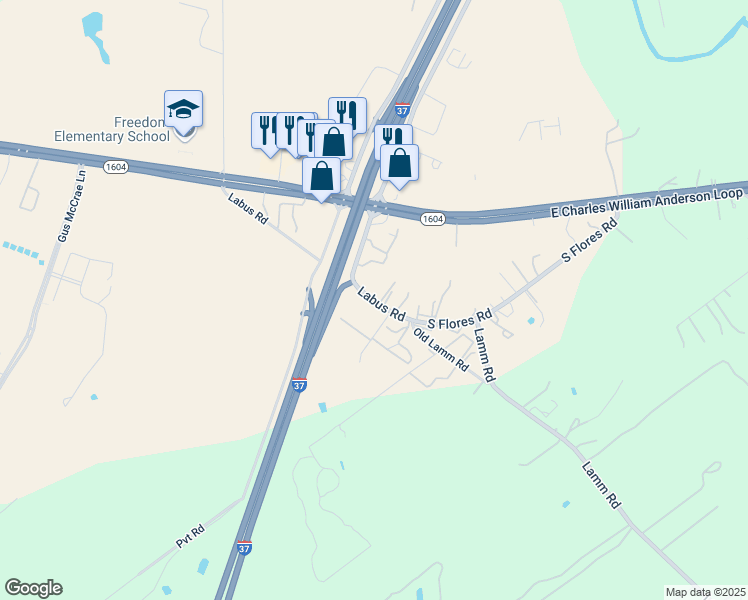 map of restaurants, bars, coffee shops, grocery stores, and more near 4231 South Flores Road in Elmendorf
