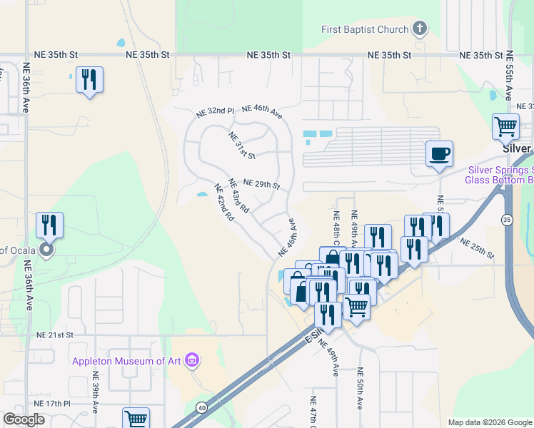 map of restaurants, bars, coffee shops, grocery stores, and more near 4550 Northeast 27th Street in Ocala