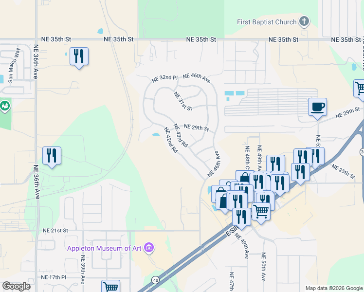 map of restaurants, bars, coffee shops, grocery stores, and more near 2685 Northeast 42nd Road in Ocala