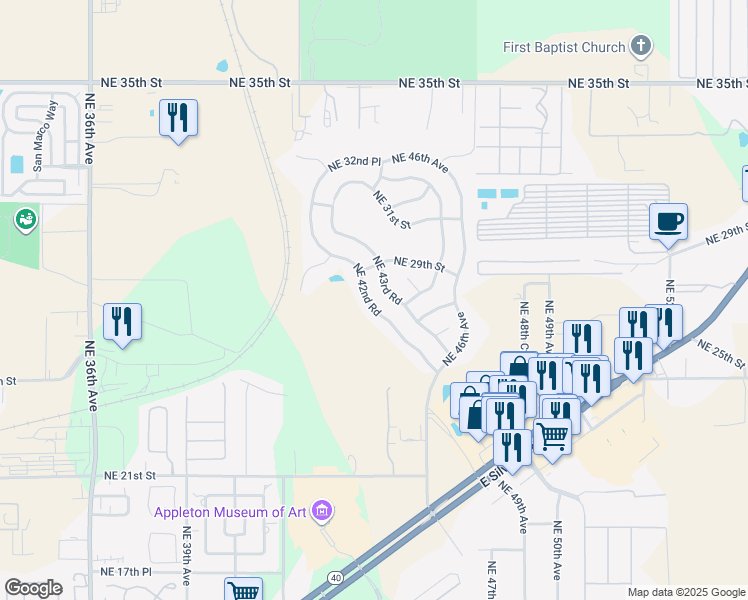 map of restaurants, bars, coffee shops, grocery stores, and more near 2826 Northeast 44th Road in Ocala