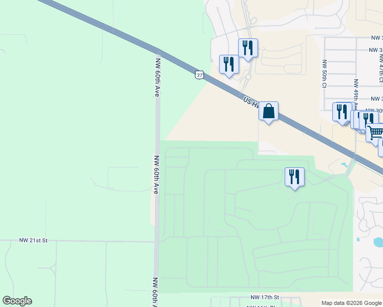 map of restaurants, bars, coffee shops, grocery stores, and more near 5819 Northwest 27th Place in Ocala