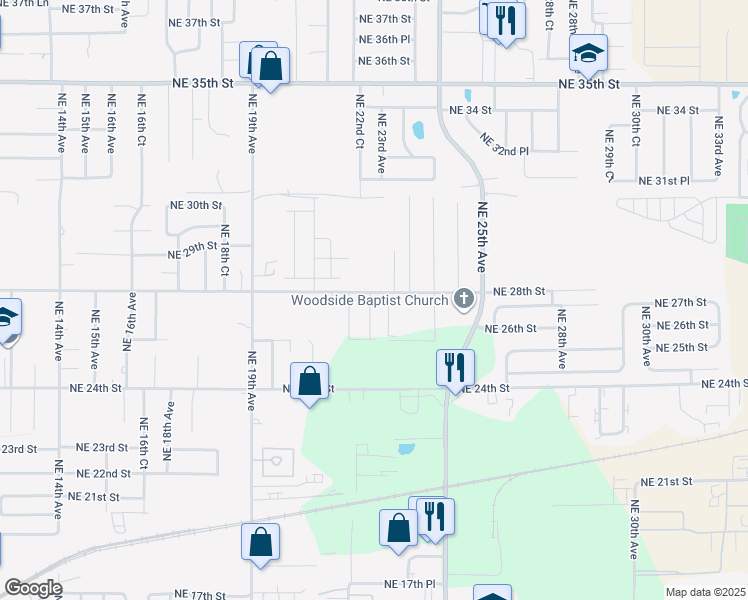 map of restaurants, bars, coffee shops, grocery stores, and more near 2721 Northeast 22nd Court in Ocala