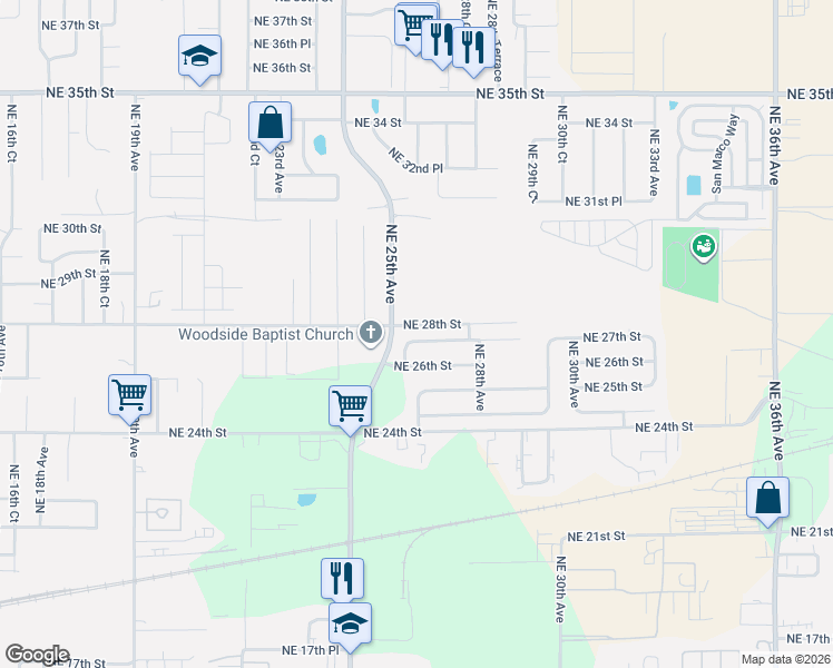map of restaurants, bars, coffee shops, grocery stores, and more near 2721 NE 28th St in Ocala