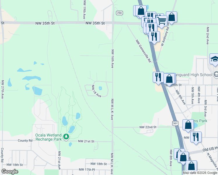 map of restaurants, bars, coffee shops, grocery stores, and more near 1765 Northwest 28th Place in Ocala