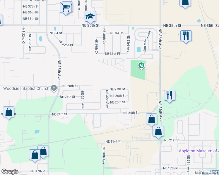 map of restaurants, bars, coffee shops, grocery stores, and more near 2927 Northeast 27th Street in Ocala
