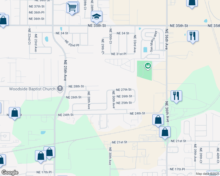 map of restaurants, bars, coffee shops, grocery stores, and more near 2927 Northeast 27th Street in Ocala