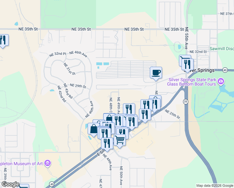 map of restaurants, bars, coffee shops, grocery stores, and more near 2790 Northeast 49th Avenue in Ocala
