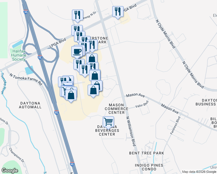 map of restaurants, bars, coffee shops, grocery stores, and more near in Daytona Beach