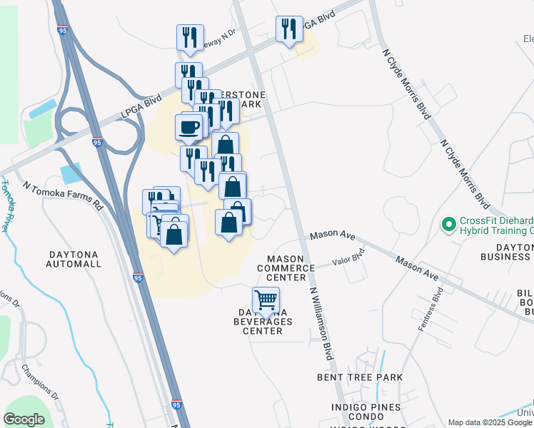 map of restaurants, bars, coffee shops, grocery stores, and more near in Daytona Beach