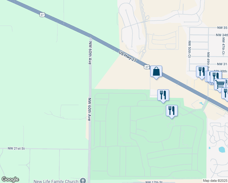 map of restaurants, bars, coffee shops, grocery stores, and more near 5819 Northwest 27th Place in Ocala