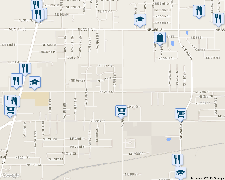 map of restaurants, bars, coffee shops, grocery stores, and more near 2806 Northeast 18th Court in Ocala