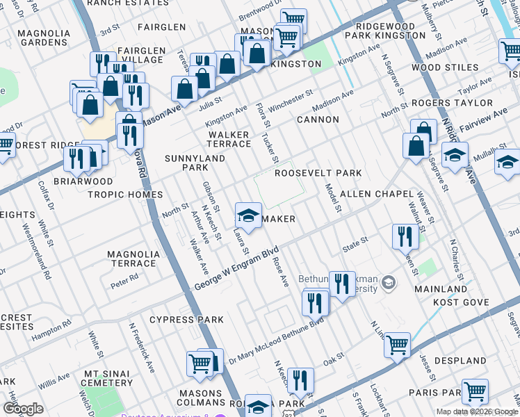 map of restaurants, bars, coffee shops, grocery stores, and more near 509 Fulton Street in Daytona Beach