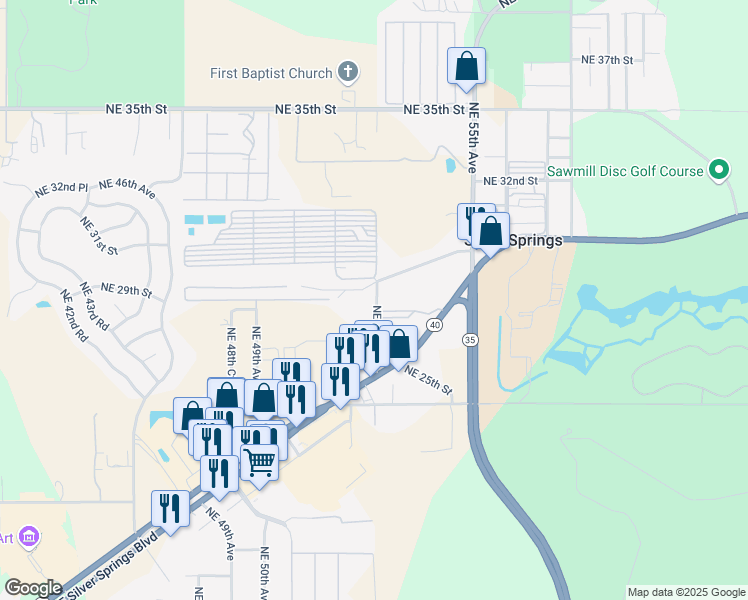 map of restaurants, bars, coffee shops, grocery stores, and more near 2761-2811 Northeast 52nd Court in Silver Springs