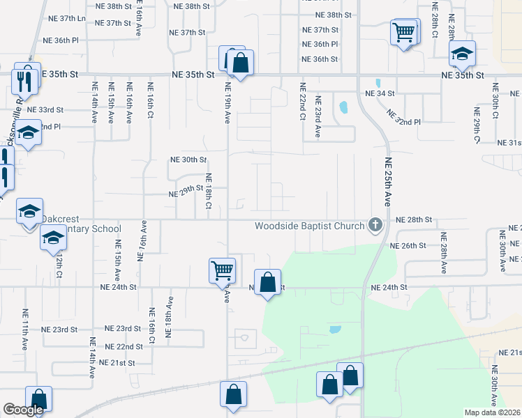 map of restaurants, bars, coffee shops, grocery stores, and more near 1925 Northeast 28th Street in Ocala