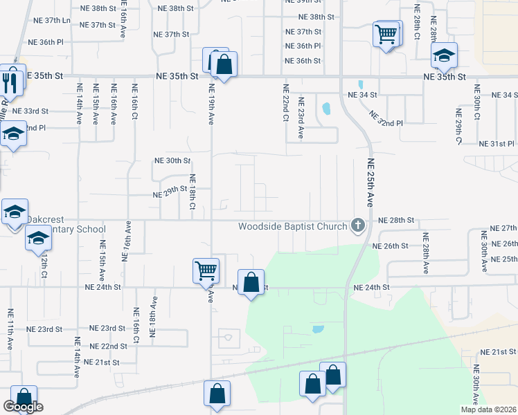 map of restaurants, bars, coffee shops, grocery stores, and more near 1925-2199 Northeast 28th Street in Ocala