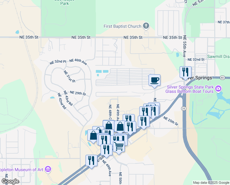 map of restaurants, bars, coffee shops, grocery stores, and more near 2790 Northeast 49th Avenue in Ocala