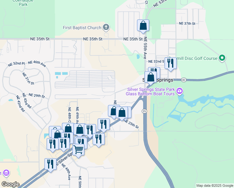 map of restaurants, bars, coffee shops, grocery stores, and more near 2811 Northeast 52nd Court in Silver Springs