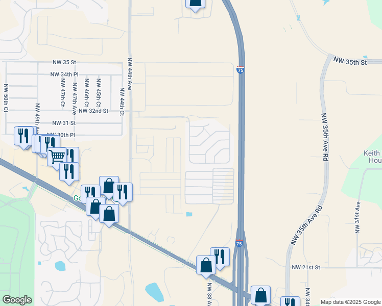 map of restaurants, bars, coffee shops, grocery stores, and more near 3151 Northwest 44th Avenue in Ocala