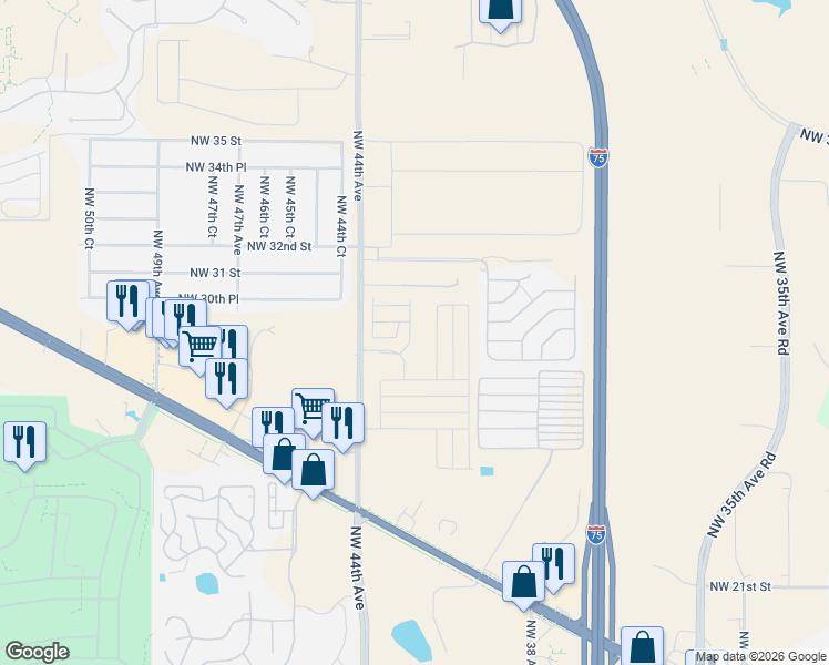 map of restaurants, bars, coffee shops, grocery stores, and more near 2985 Northwest 44th Avenue in Ocala
