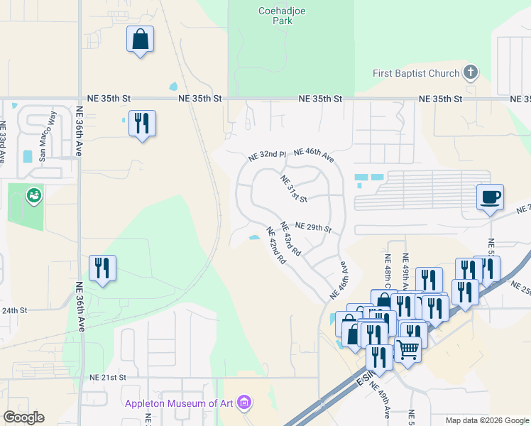 map of restaurants, bars, coffee shops, grocery stores, and more near 2984 Northeast 43rd Road in Ocala