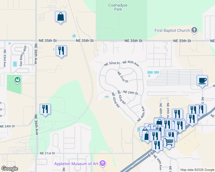 map of restaurants, bars, coffee shops, grocery stores, and more near 2984 Northeast 43rd Road in Ocala