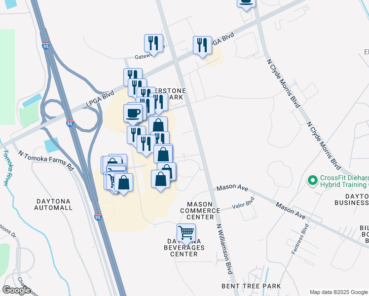 map of restaurants, bars, coffee shops, grocery stores, and more near in Daytona Beach