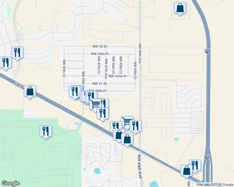 map of restaurants, bars, coffee shops, grocery stores, and more near 2951 Northwest 47th Avenue in Ocala
