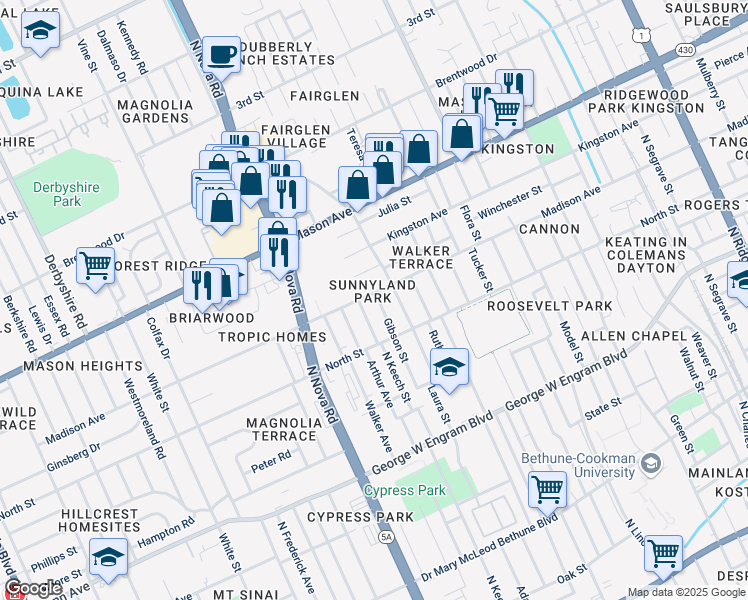 map of restaurants, bars, coffee shops, grocery stores, and more near 919 Madison Avenue in Daytona Beach