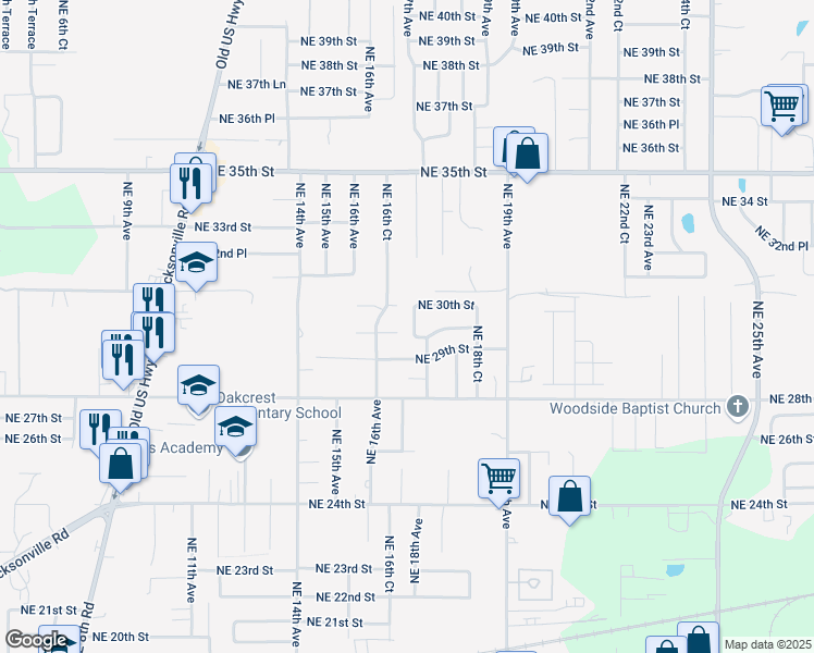 map of restaurants, bars, coffee shops, grocery stores, and more near 1611 Northeast 29th Street in Ocala