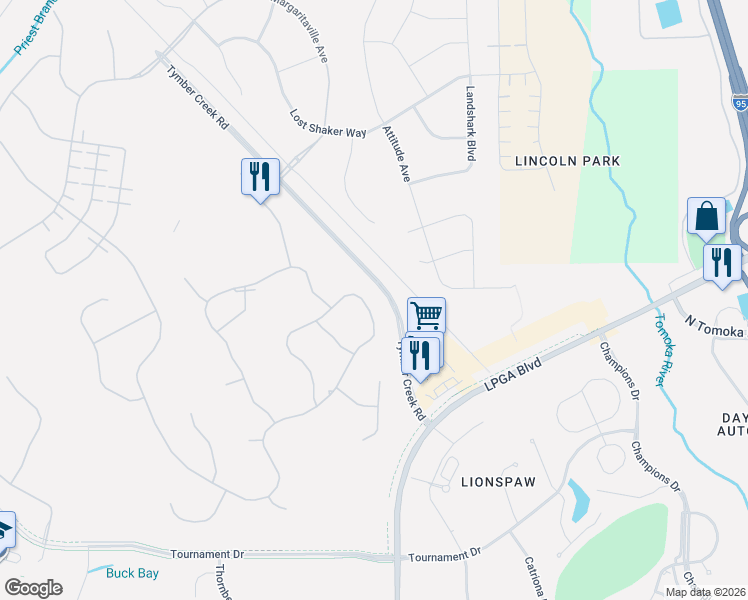 map of restaurants, bars, coffee shops, grocery stores, and more near 319 Coral Reef Way in Daytona Beach