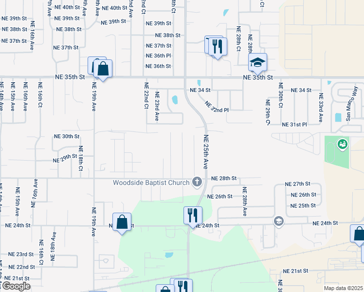 map of restaurants, bars, coffee shops, grocery stores, and more near 2912 Northeast 24th Court in Ocala