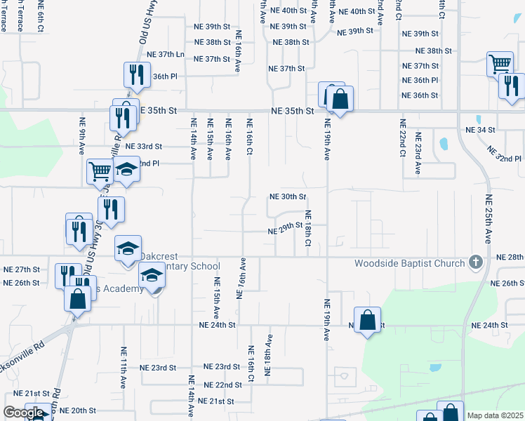 map of restaurants, bars, coffee shops, grocery stores, and more near 1611 Northeast 29th Street in Ocala