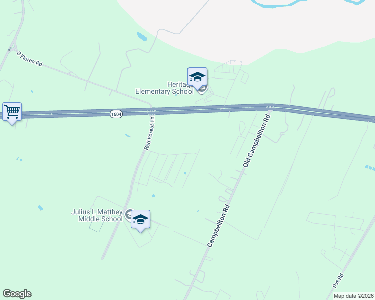 map of restaurants, bars, coffee shops, grocery stores, and more near 3017 South Loop 1604 East in San Antonio
