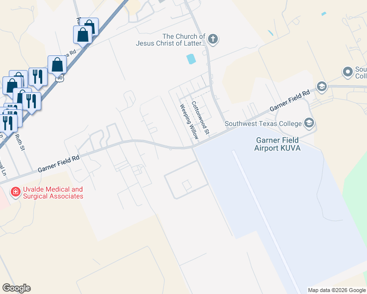 map of restaurants, bars, coffee shops, grocery stores, and more near 599 Country Ln in Uvalde