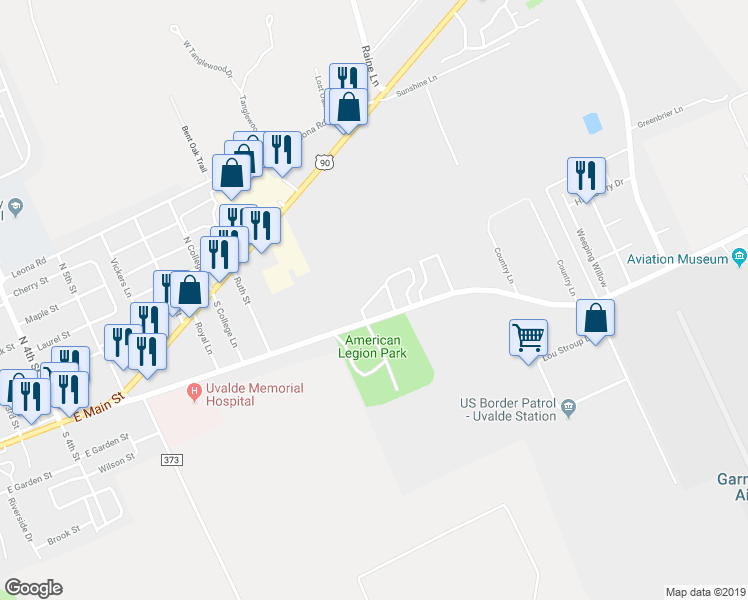 map of restaurants, bars, coffee shops, grocery stores, and more near 1510 Garner Field Road in Uvalde