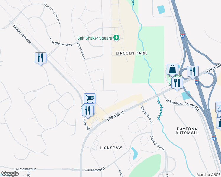 map of restaurants, bars, coffee shops, grocery stores, and more near 968 Attitude Avenue in Daytona Beach